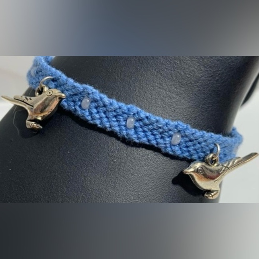 Hand crafted beaded with silver bird charms macrame bracelet